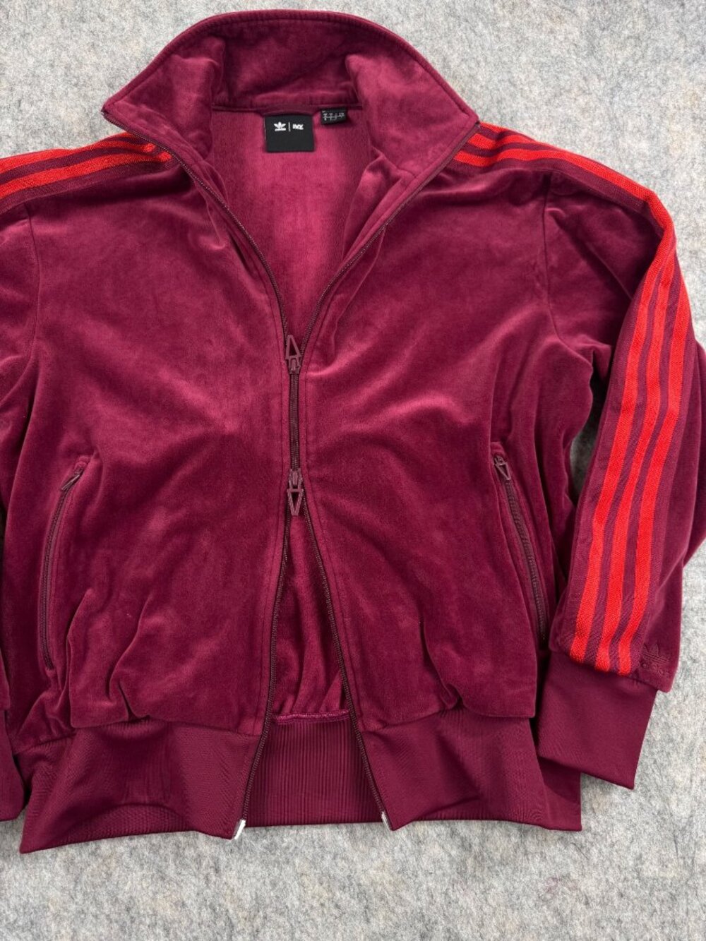 Adidas Ivy Park Womens Track Jacket Velour Sz M Burgundy Stripe - Picture 3 of 11